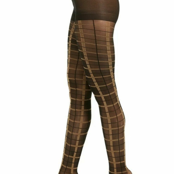 INC International Concepts Women's Black Plaid Windowpane Tights Black Size XS/S - Picture 2 of 4